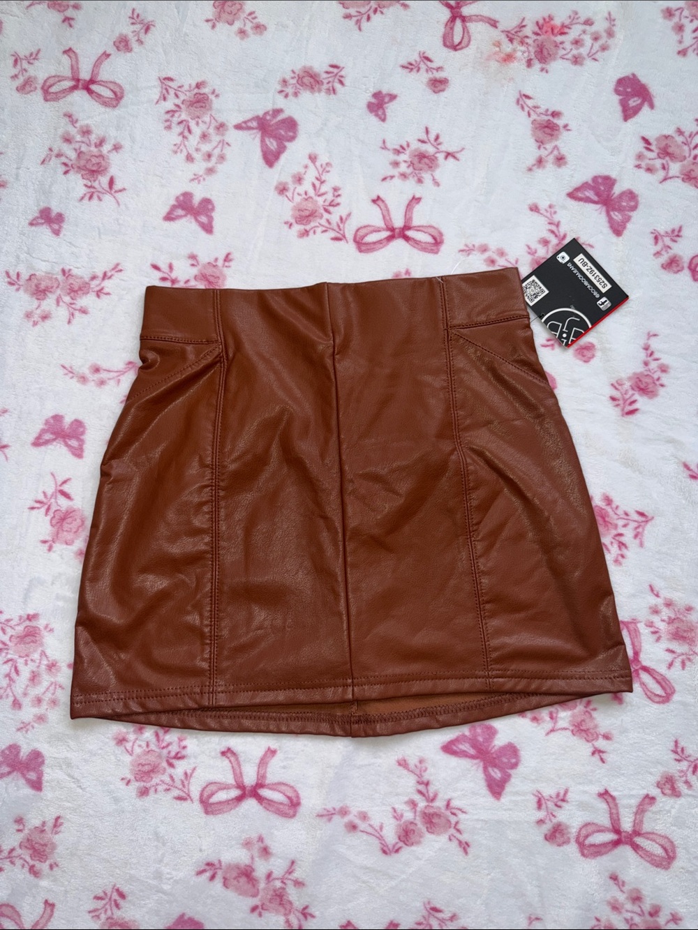 Faux Leather Mini Skirt in Brown